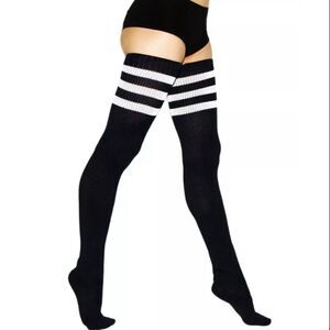 Vintage NEW American Apparel Thigh High Thick Socks Black White Stripes rare y2k